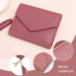 product_image_name-Fashion-Women’s Pink Short Trifold Wallet – Heart Charm, Tassel Accent, Envelope Magnetic Flap-8