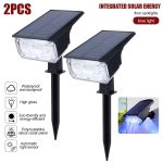 Generic 2PCS Solar Outdoor Spotlights Blue Light Landscape Lights Wall Mounted Ground Stake 3 Brightness Modes