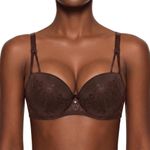 Supportive & Breathable Dark Brown Bra,Full-coverage cup,Fixed Padded Underwire Embroidered Bra, Mesh Wings for Daily Office Wear, Adjustable Strap, Contoured Support Women's Bra