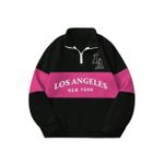 Unisex Casual Polo Zipper Collar Sweatshirts - Black & Pink