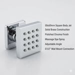 Winwolf 50mm Square Body Jet Shower Spray - Solid Brass Massage Side Sprayer, Adjustable Angle, Polished Chrome Finish