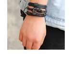product_image_name-Fashion-Set Of 5 Classy Unisex Leather Braided Adjustable Leather Bracelet-Black-4