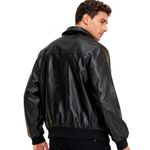 Fashion Faux Leather Zip through Varsity Jacket-Black - image 2
