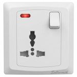 13A Universal Wall Socket with Control Switch and Red LED Indicator Light, 1-Gang Multi-Standard Electrical Outlet,Flame Retardant PC Panel Surface Mounted Power Socket for Home and Office (White)