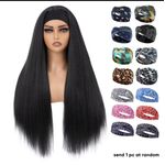 Premium Long Straight Synthetic Headband Wig - Black (Includes 1 Free Random Headband) - image 7