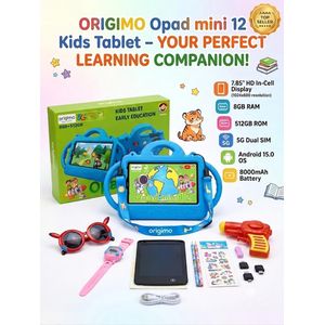 Origimo Opad Mini 12 Kids Tablet – 7.85" HD In-Cell Display, 8GB RAM, 512GB ROM, 5G Dual SIM, Android 15, 8000mAh Battery 