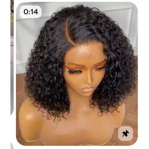 Glueless Jerry curl wig with 4 by 4 closure 10 inches natural color 
