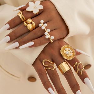 ARHANORY 8pcs/Set Luxury Women's Ring Adjustable Floral Stackable Jewelry - Glod