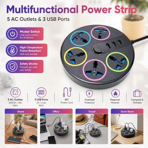 5-Way Electrical Socket Expansion Box With 3 USB Ports