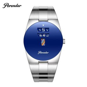 Porendar Silver Bracelet Strap With Blue Dial Surface Alluring Systematic Chain Watch With Durability For Men 
