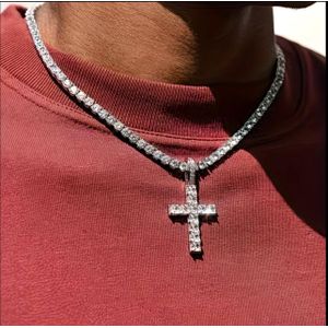 Light luxury fashionable cross pendant tennis necklace ice for men shiny cubic synthetic zirconia Cuban jewelry set