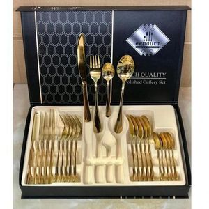 Gold Plated Stainless Steel Spoon & Fork - 24Pcs