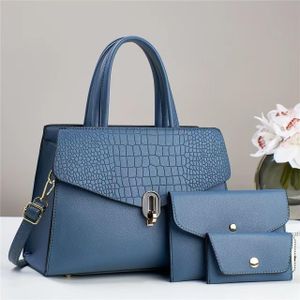 3set Quality Texture Luxury Leather Pattern Women's Handbag - Blue