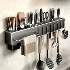 Wall-Mounted Kitchen Utensil & Knife Organizer Rack