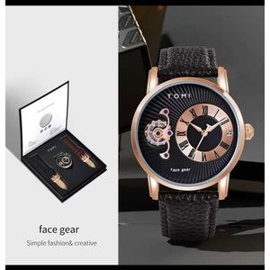 Tomi Quality Men'S Rotary Gear Seconds Chronograph Designer Watch with Interchangeable Strap Gift Box