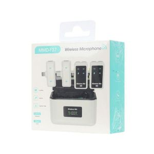 MMD F37 Wireless Microphone noise cancellation long Battery Life, Plug and Play, Clip-on Design buckle Portable dual receiver Lapel Mic Charging case for Professional Content Creators