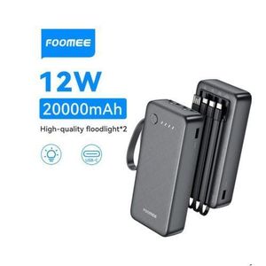 FOOMEE 20000mAh Power Bank - Ultra Slim, 3-in-1 Cable, 4 Output Ports,