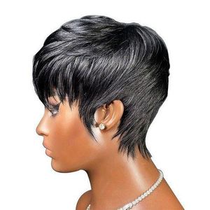 Short Straight Wigs Natural Black Color Hair Pixie Cut Wigs Cheap Bob Wigs With Bangs