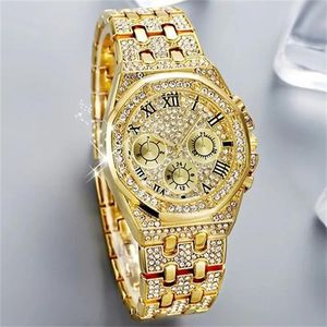 Stylish Gold Diamond Wristwatch, Durable Steel Band for Daily & Formal Wear