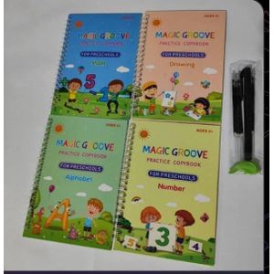 4In1 Reusable Calligraphy Sank Magic Copybook Drawing Toys for Kids Practice Book
