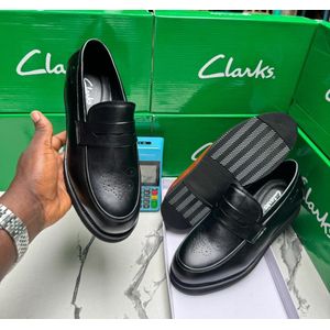 Clarks  Men’s Premium Black Leather Penny Loafers-(LT312)