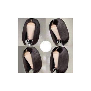 Synthetic wig Short Bob Middle Part Closure Wig For Women -black Color