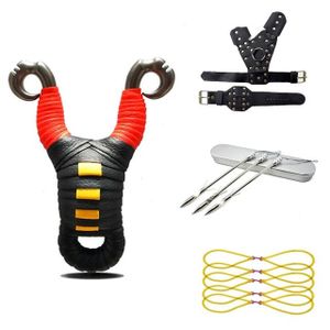 Generic Slingshot Shooting Fishing Reel Outdoor Fishing Hunting Catapult  Wristband Hand Guard Rubber Band Reel Sling Shot Bow Set