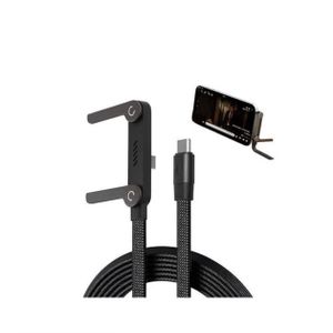 240W USB Type-C to USB Type-C Fast Charging Cable – 90-Degree Elbow Braided Data Cord with Built-in Folding Phone Stand Bracket for iPhone 15/16/17, MacBook, iPad, and Android