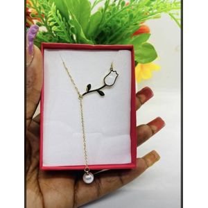 Steel Gold Chain With Pearl Flower Pendant