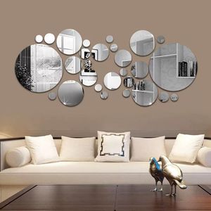 EiFESS 26Pcs Round 3D Acrylic Mirror Wall Stickers, Self Adhesive DIY Wall Decor for Living Room Bedroom TV Background, Shatterproof Home Renovation Decoration