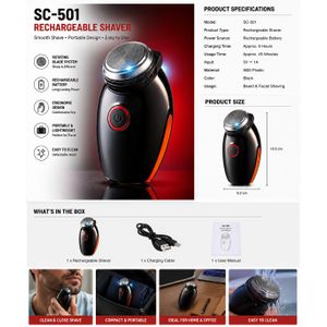 SC-501 Rechargeable Electric Shaver – Portable Beard Trimmer – Black