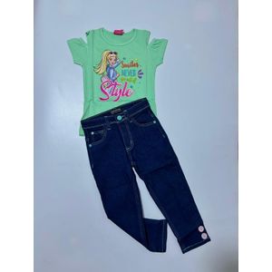 Children Girls Jeans and Stylish Polo Top Set- Versatile Casual Outing Wear 