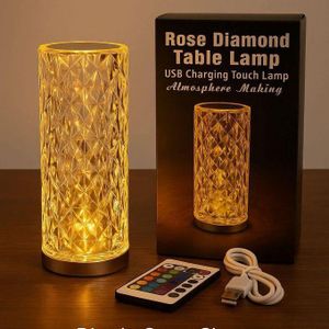 Rose Diamond Crystal Table Lamp with Remote & Touch Control