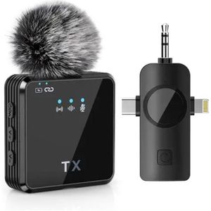 TX 3 IN 1 Wireless Lavalier Microphone For iPhone Android – Noise Reduction Clip Mic