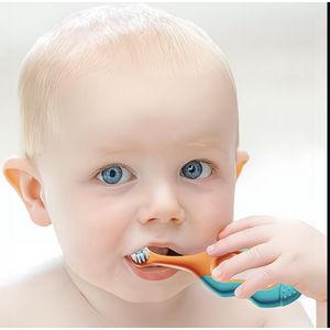 Baby Training Toothbrush & Teether Set – 2PCS Soft Bristle Infant Toothbrush with Anti-Choke Ring Handle, Food-Grade Silicone Teething Toy for Babies 0-3 Years, Gum Massager & Tongue Cleaner – Pink + Blue
