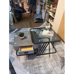 Modern Nesting Coffee Table Set with Drawer (Marble & Glass Finish)