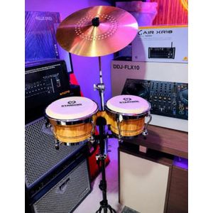 STARHINE Professional Wooden Bongo Drums Set With Cymbal And Adjustable Stand - Double Bongos Percussion Instrument For Church, Band, Studio