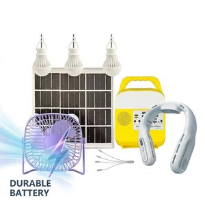 YINGLI Solar Neck Fan/Usb Fan/Solar Multimedia System-fan-Radio,Bluetooth, 3Bulbs,inbuilt power bank-black/yellow/green/blue/Salph