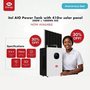 itel All-in-One Inverter Power Tank + 1kWh Battery + 410W Solar Panel (instant Backup Solution)