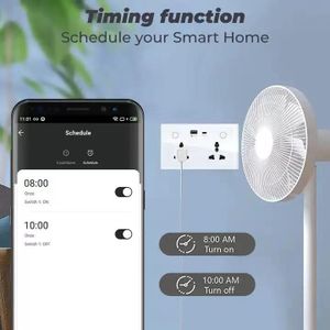 Smart Wi-Fi Dual Universal Wall Socket Outlet with USB-A & USB-C Ports, Touch Switches, and App Timing Control