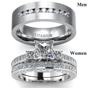 Luxury White Diamond Wedding Ring Complete Couple Set(NON FADED)