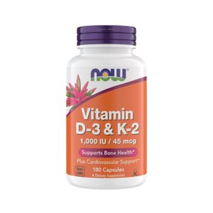 Now Vitamin D3 1000IU + K2 45mg, Cardiovascular Support, Supports Bone Health, 120 Veg Capsules