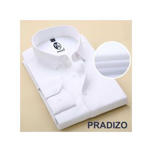 Pradizo Men's Quality Office Plain Slim Fit Long Sleeve White Shirt
