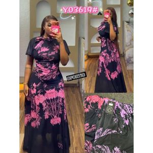 Women's Elegant Black & Deep Pink Floral Print Maxi Dress