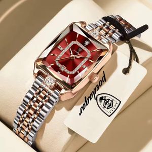 POEDAGAR Very Authentic & Highly Premium Ladies Silver/Gold/Red Face Chain Wristwatch (Comes With Carrier Bag/Manual/Warranty)
