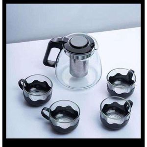 Glass teapot kettle with cups