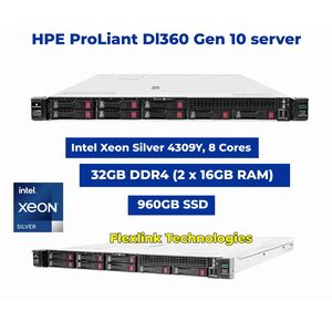 Hp ProLiant DL360 Gen10 Rack Server – Intel Xeon Silver 4112 2.6GHz – 32GB RAM – 1TB SSD – Windows Server 2022 – 1U Enterprise Server