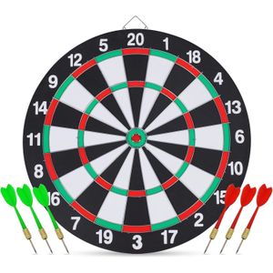 Dart Board Game Set with 6 Steel Tip Darts Numbered Scoring Zones Wall Hanging Fun Indoor Game for Home Office and Family