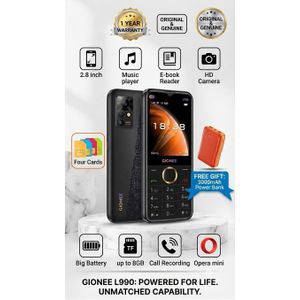 Gionee L990 2.8" Display, 4 sim, Big Battery, FM, Opera mini,with Free Powerbank gift- Black