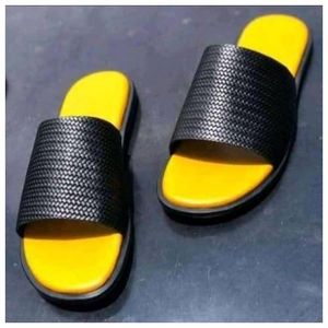 Benny Leather Palm Quality Mens Leather Cross Pams Male Palms Pam Male Slippers For Men- Black/yellow